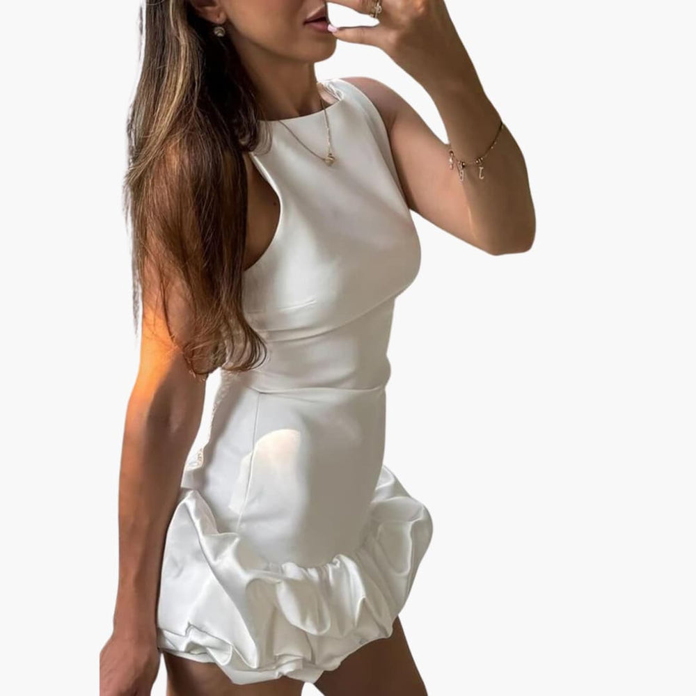 Ruffled White Mini Dress for Women – Elegant & Flattering Fit