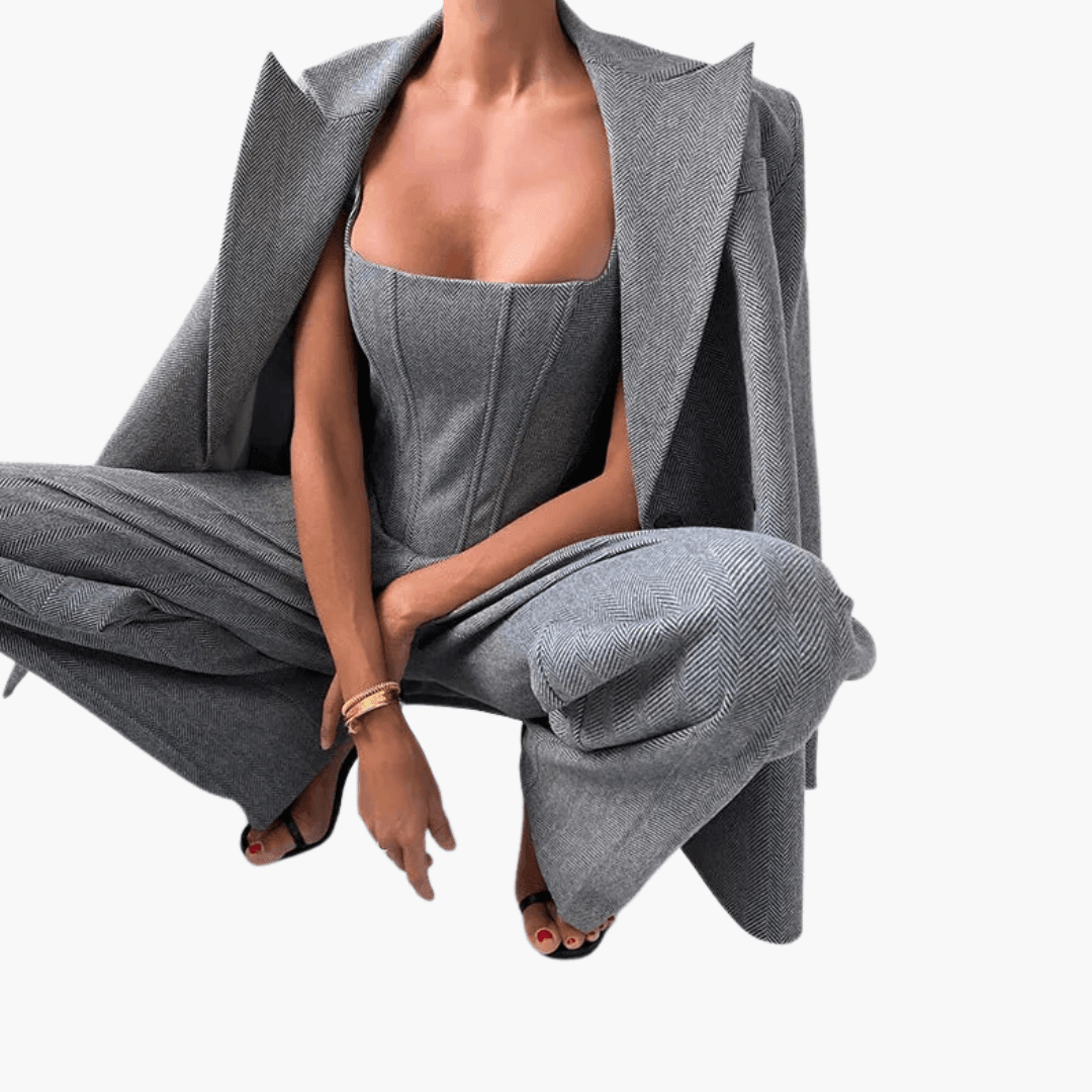 Women's 3 piece suit set with blazer corset and trousers
