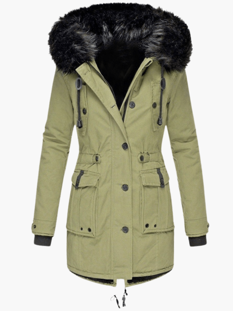 Faux Fur Hooded Parka - Women's Winter Warm Coat with Pockets