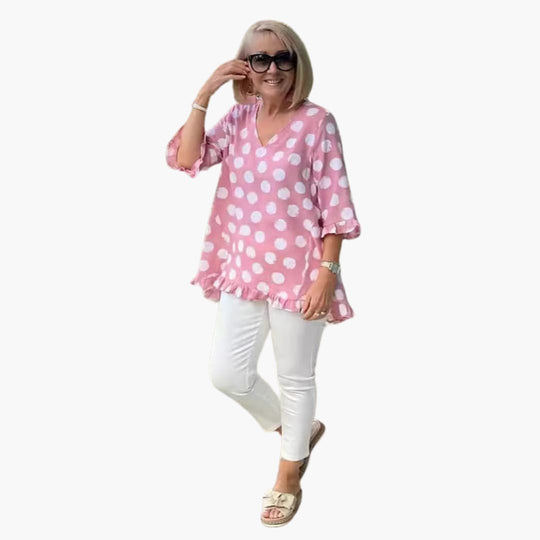 Women’s relaxed-fit blouse with polka dots and 3/4 sleeves