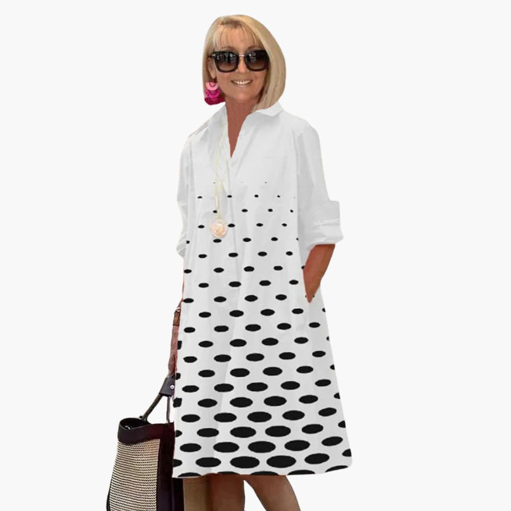 Women's midi dress with long sleeves and polka dot print
