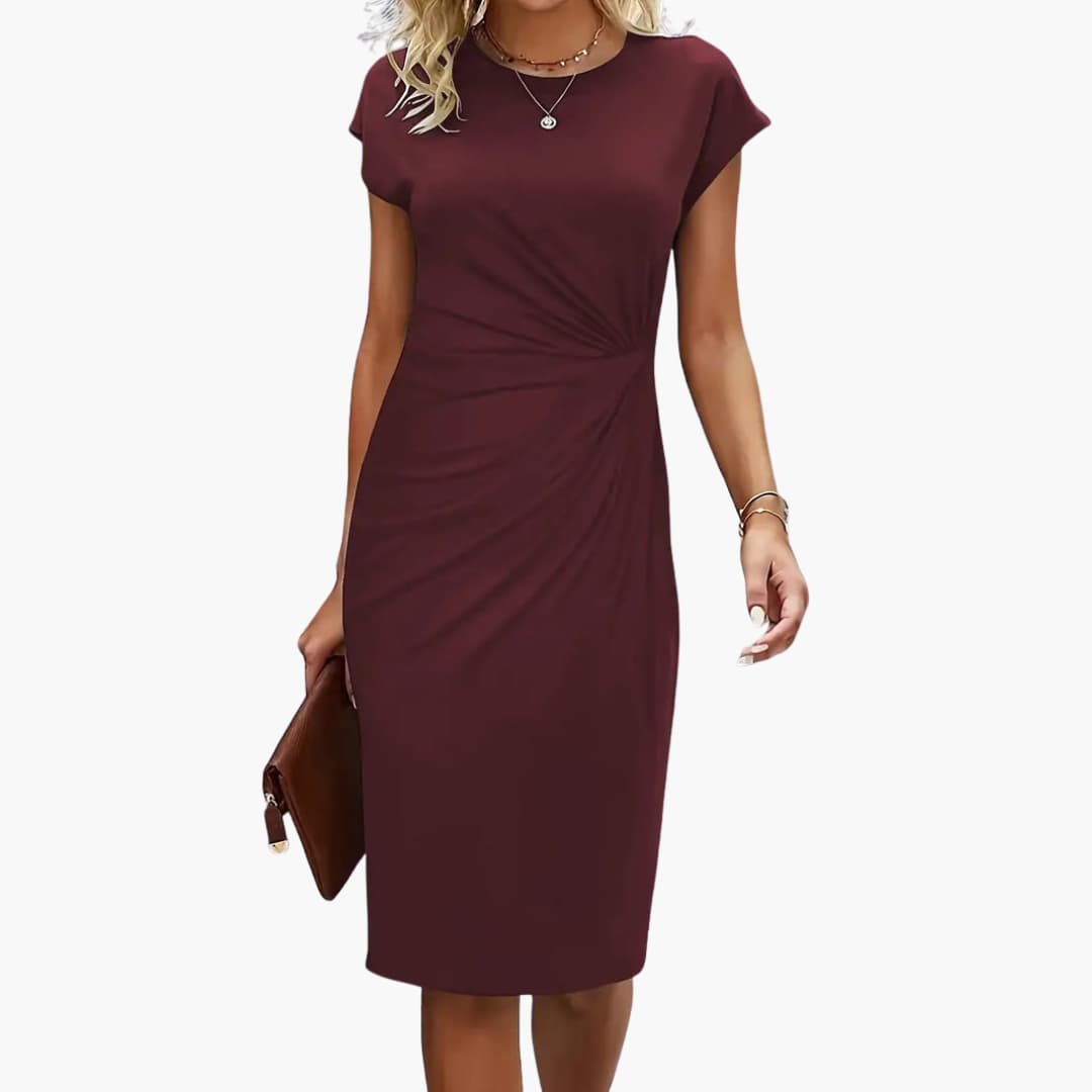 Women's knee-length crew neck dress with short sleeves