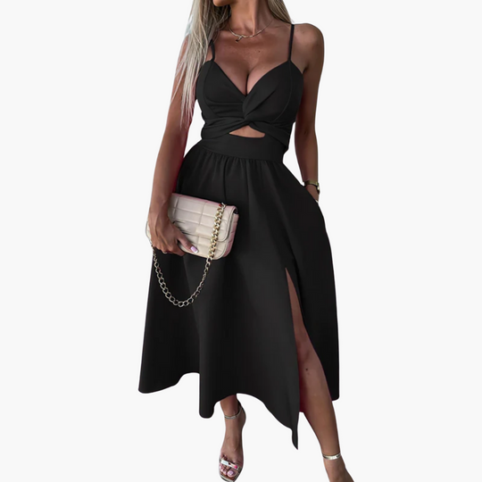 Cut-Out Midi Dress - Women's Twist Front Spaghetti Strap