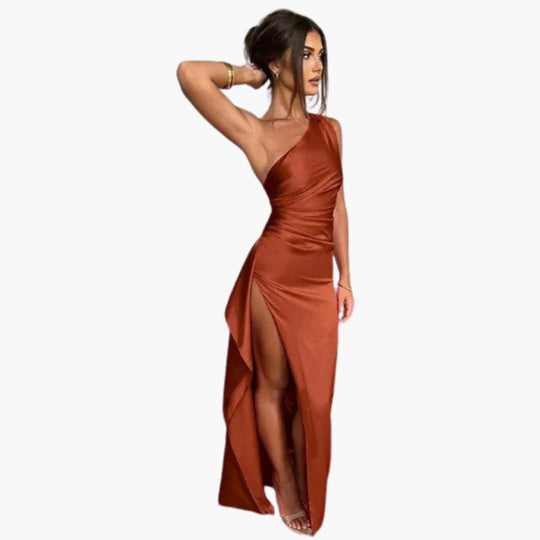 Women’s one-shoulder floor-length maxi dress with slit
