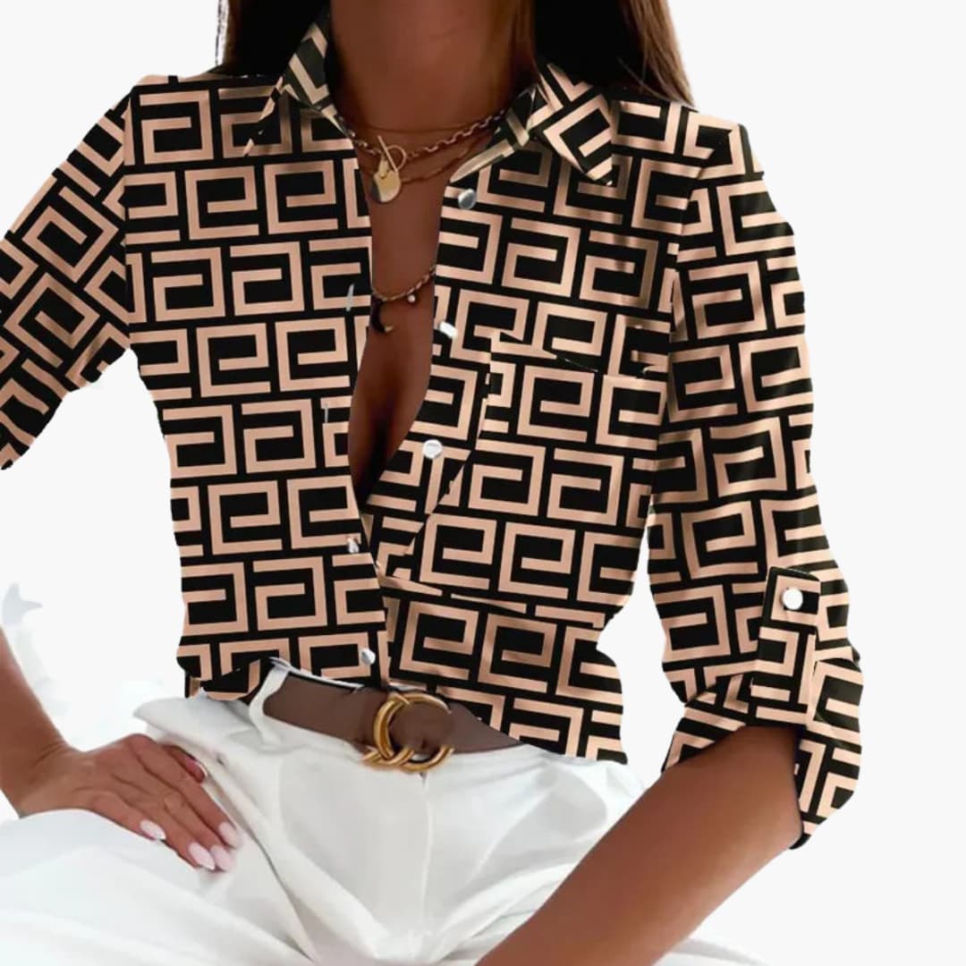 Women’s blouse with long sleeves and vertical stripes