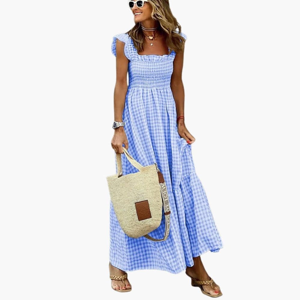 Women's sleeveless maxi dress with smocked bodice