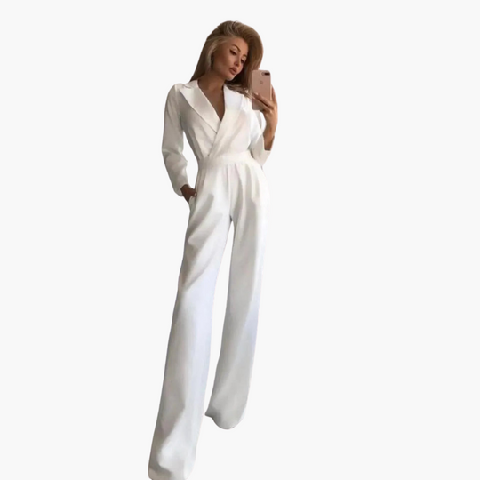 Elegant Wide-Leg Jumpsuit - Women's Long Sleeve Tailored Fit