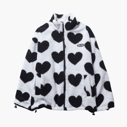 Reversible Heart Print Sherpa Jacket - Women's Winter Fleece