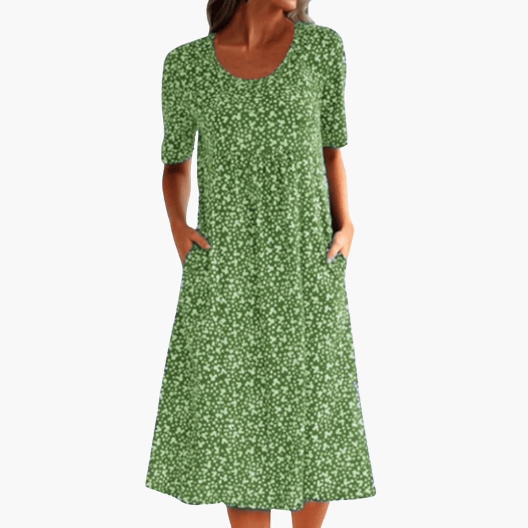 Women’s boho midi dress with short sleeves and pockets
