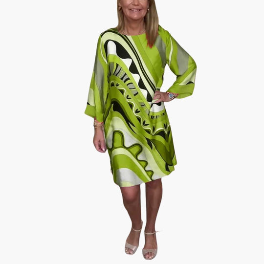 Printed Midi Dress with Bell Sleeves - Casual Fit for Women