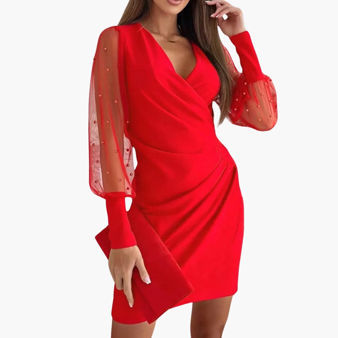 V-Neck Wrap Dress for Women – Elegant Lace Detail Design
