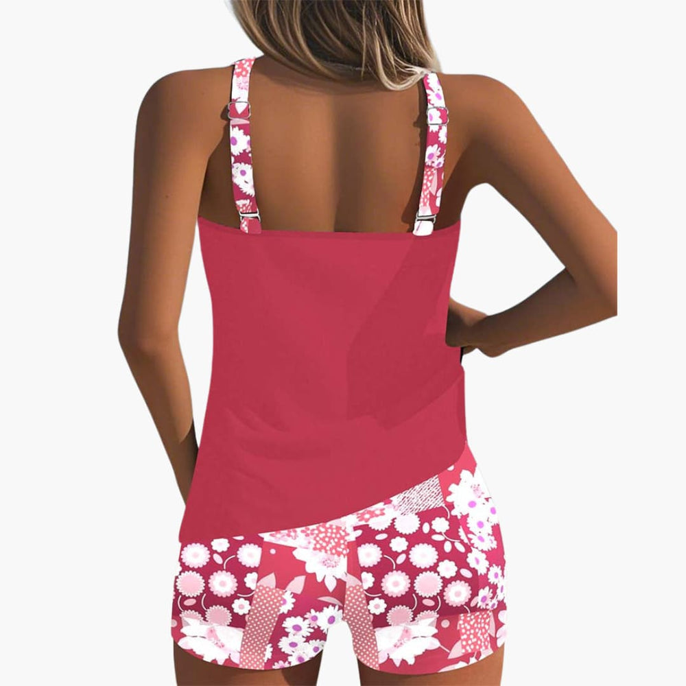 Women's summer tankini set with shorts and scoop neckline