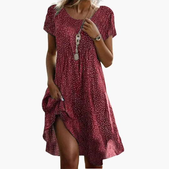 Women’s boho midi dress with pockets and short sleeves