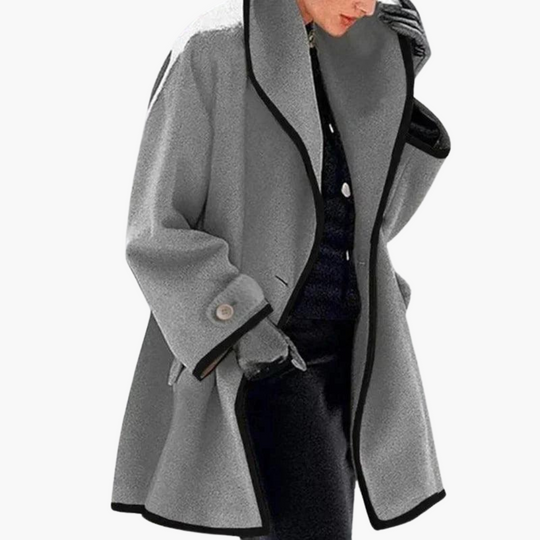 Contrast Trim Coat - Stylish Open Front Winter Jacket for Women