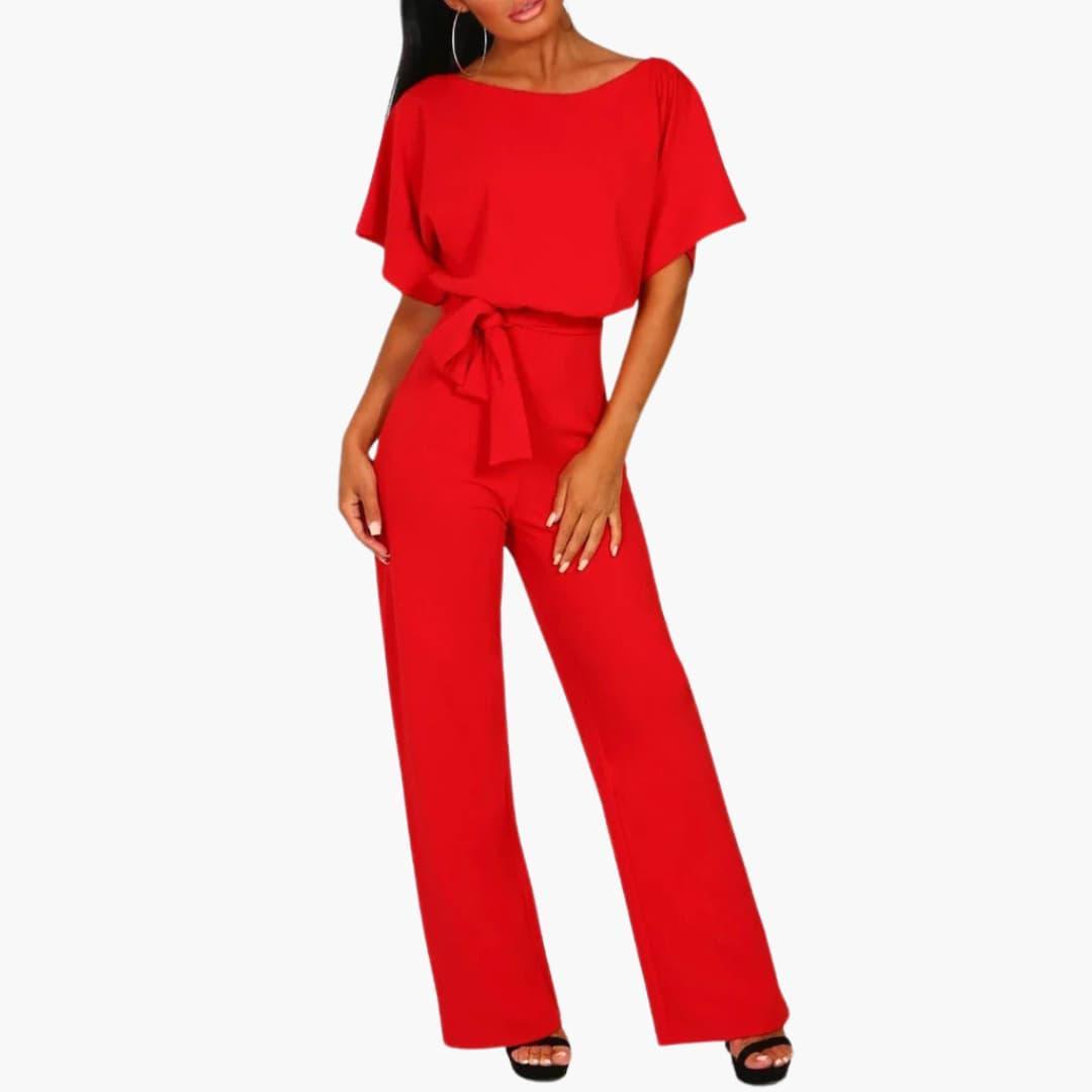 Elegant Wide-Leg Jumpsuit – Women's Belted Formal Wear
