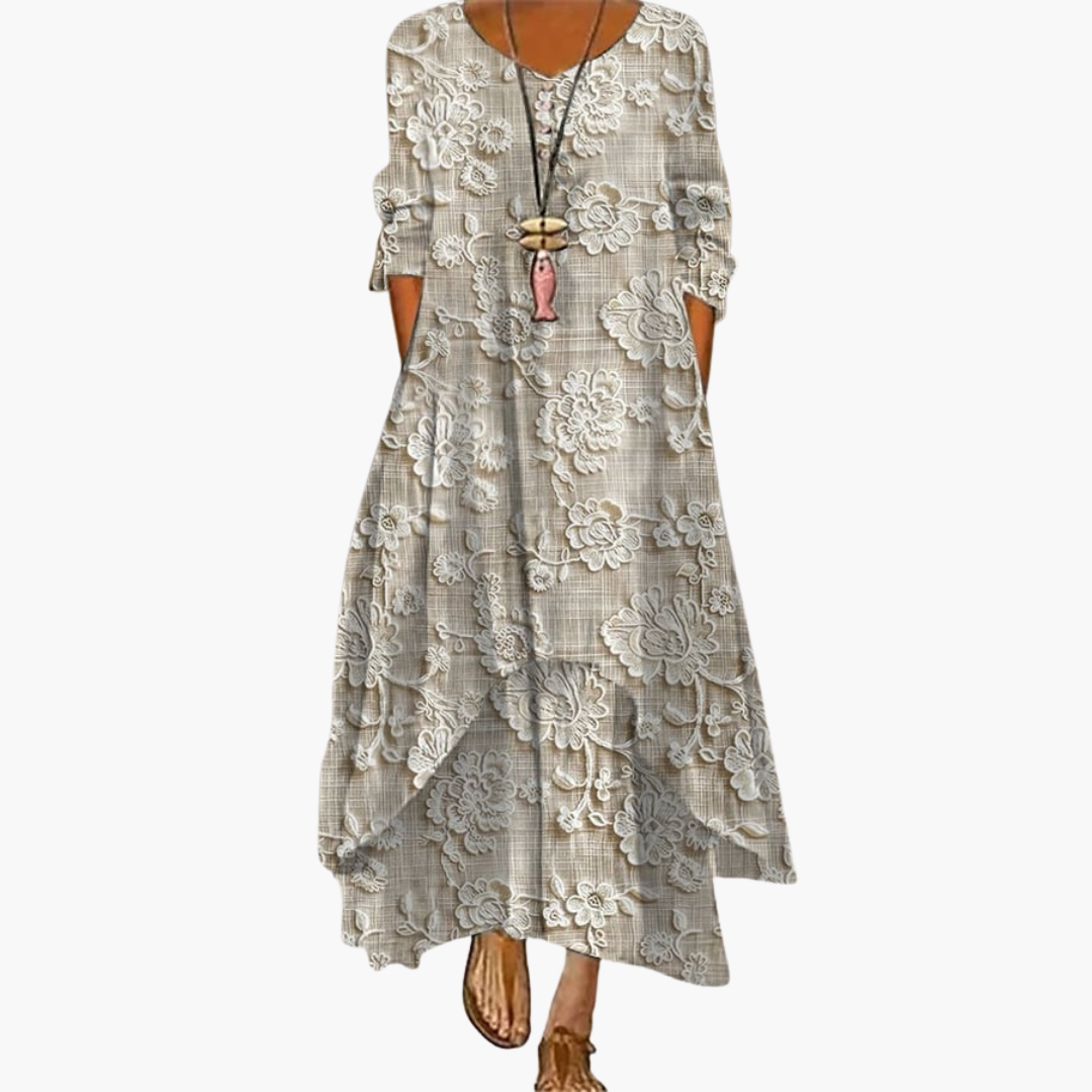 Women's summer maxi dress with long sleeves and floral print