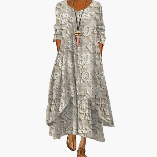 Women's summer maxi dress with long sleeves and floral print