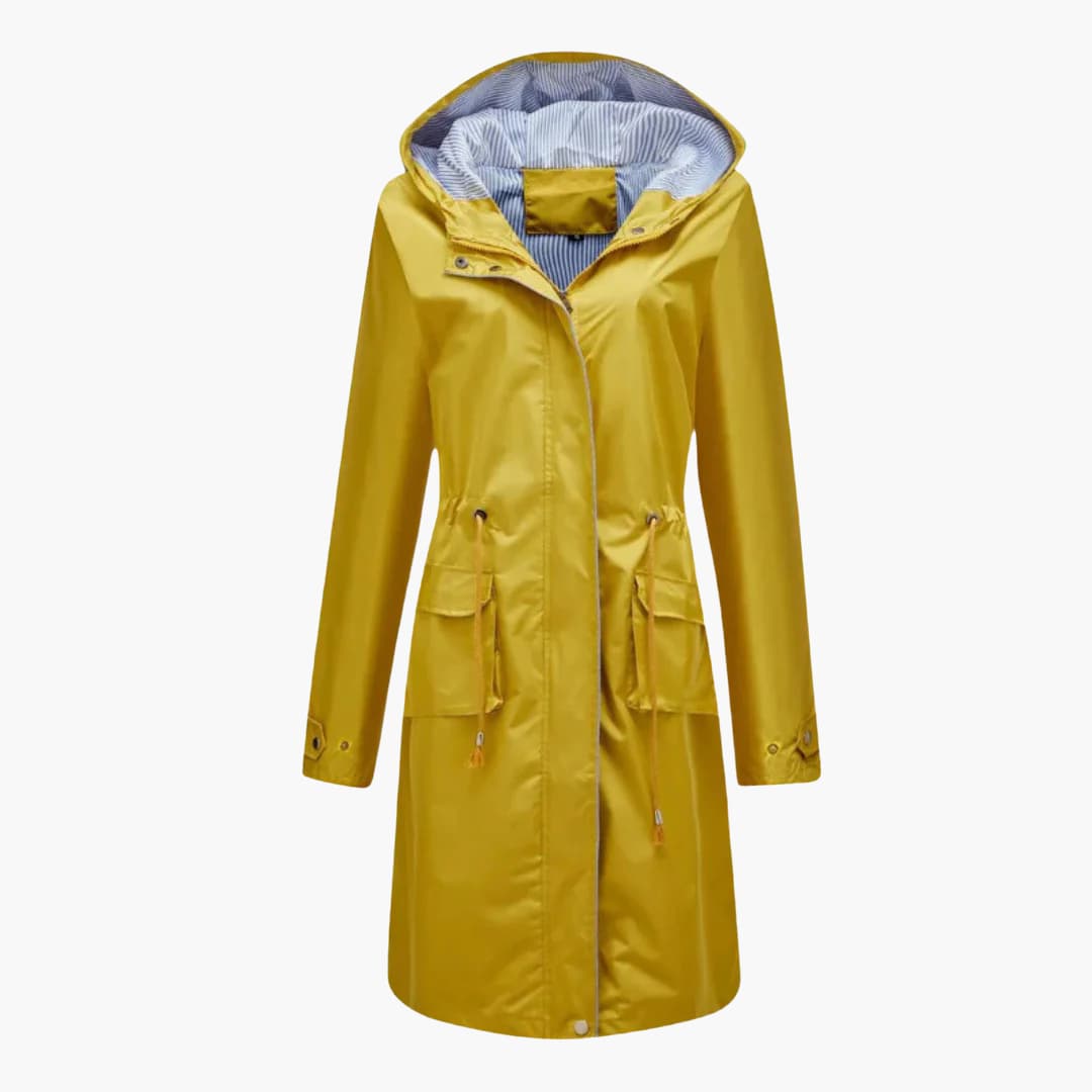 Women’s hooded trench coat with zip and drawstring waist