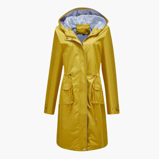 Women’s hooded trench coat with zip and drawstring waist