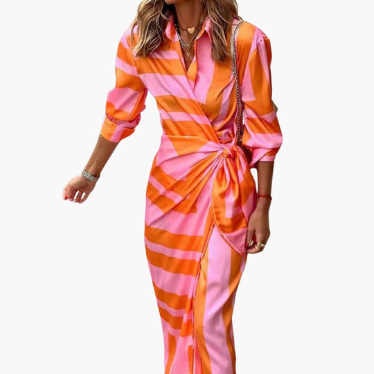 Striped Midi Shirt Dress - Women's Classic Casual Wear