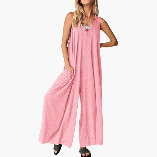 Women’s all-season sleeveless jumpsuit with wide-leg cut and pockets