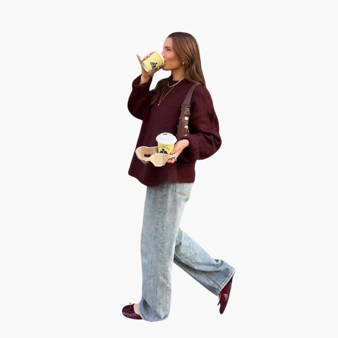 Burgundy Knit Sweater for Women - Cozy & Stylish Comfort - IsabellaMae