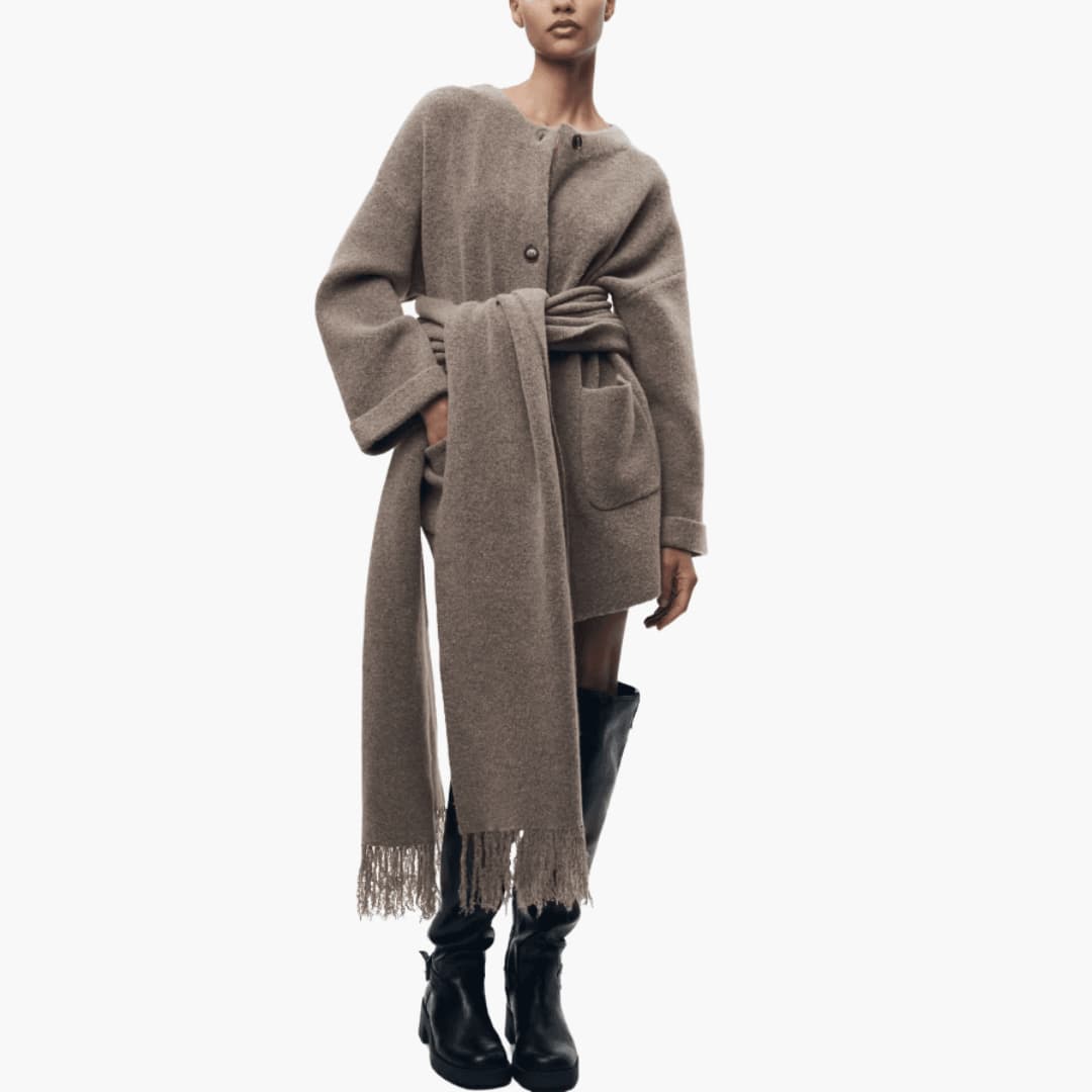 Button-Up Cardigan for Women – Cozy Knit with Matching Scarf - IsabellaMae