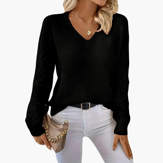 Jade | Stylish V-Neck Sweater With Handmade Details - IsabellaMae