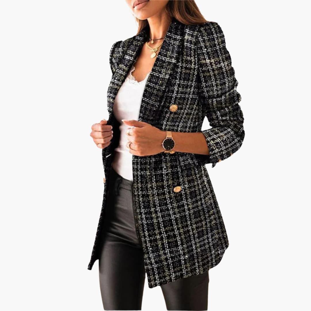 Double-Breasted Tweed Blazer – Women's Tailored Long Fit
