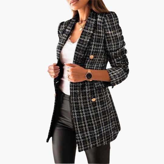 Double-Breasted Tweed Blazer – Women's Tailored Long Fit