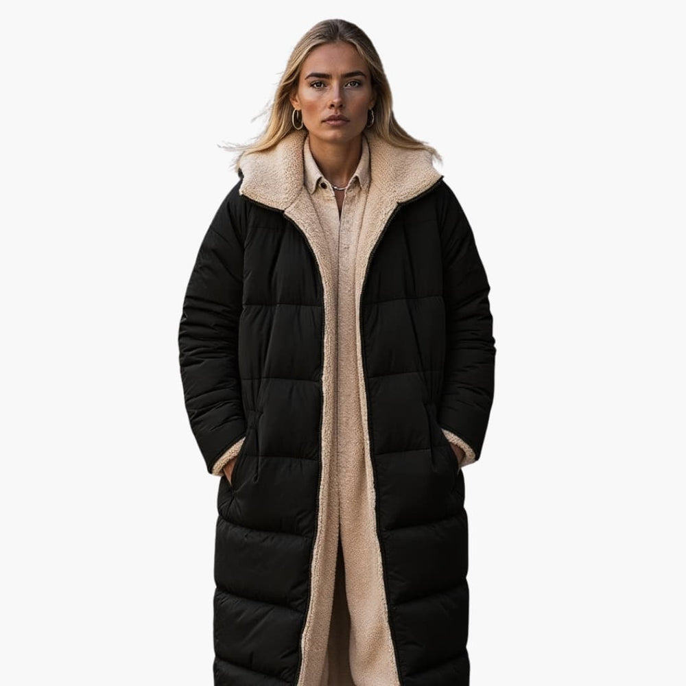 Women’s fleece-lined hooded winter jacket with zip closure