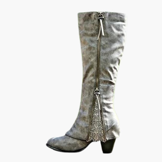 Women’s knee high boots with block heel and pointed toe