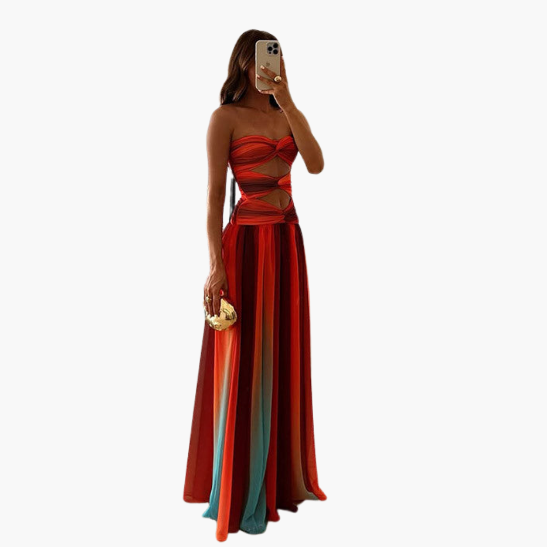 Cut-Out Bandeau Maxi Dress for Women - Strapless & Gradient