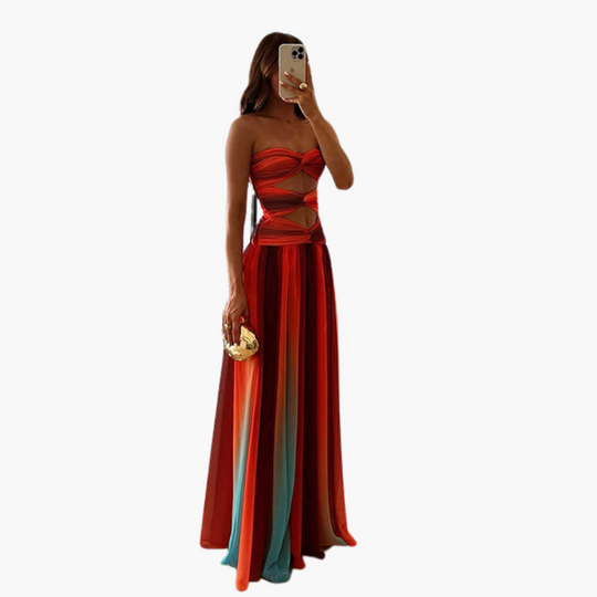 Cut-Out Bandeau Maxi Dress for Women - Strapless & Gradient