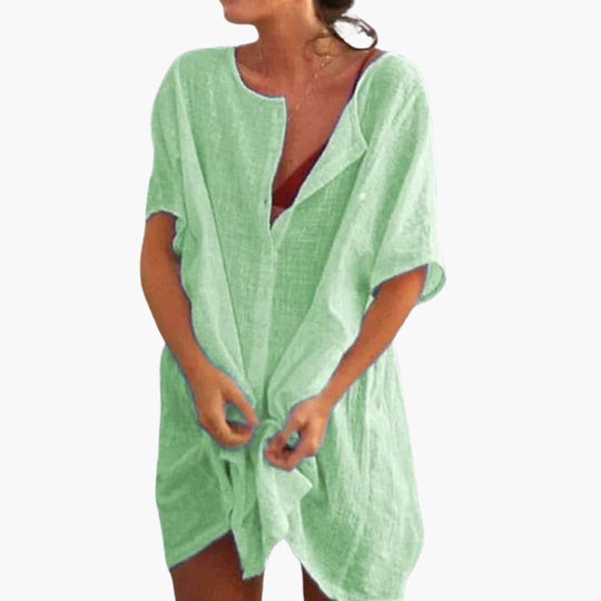 Knee-Length Button-Down Casual Dress for Women - Relaxed Fit