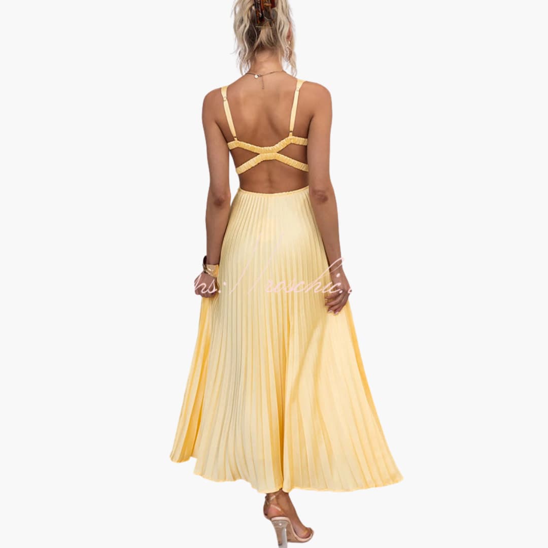 Pleated Neckline Dress for Women - Elegant Midi Style