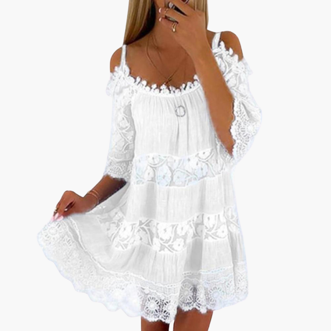 Cold shoulder summer dress - for women with lace detail