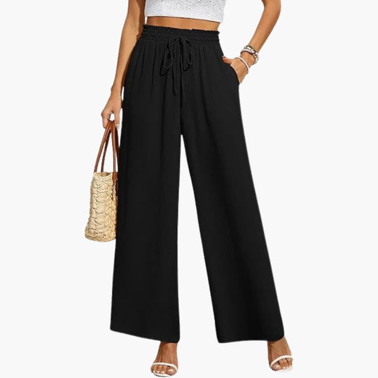 Women’s wide leg full length trousers with drawstring waist
