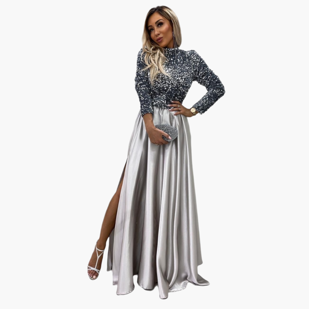 Elegant Dress for Women – Sequin Top & Shiny Skirt Design