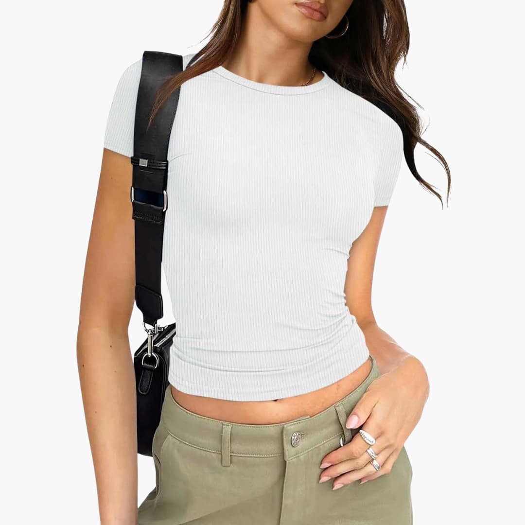 Women’s ribbed cropped t-shirt with short sleeves
