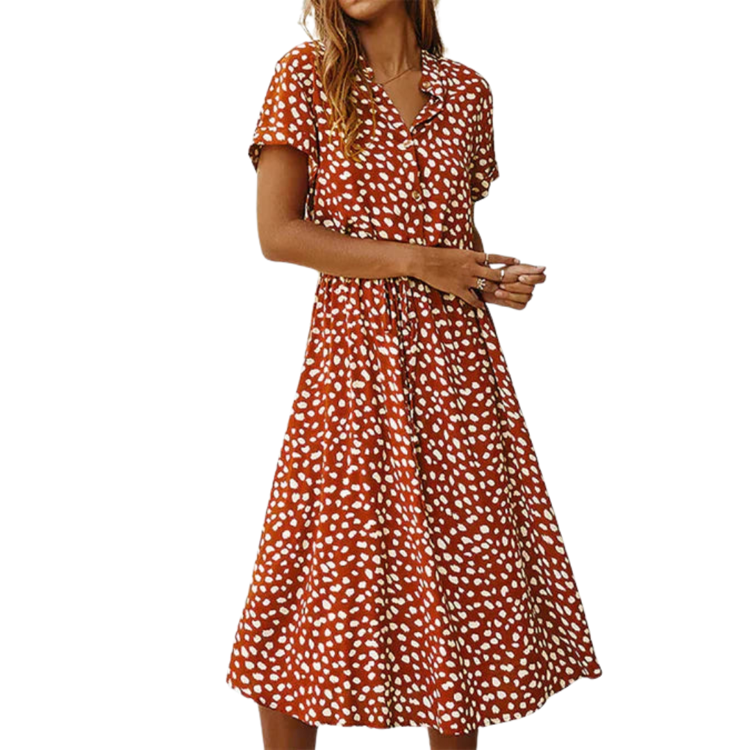 Polka Dot Midi Dress - Flattering Fit & Flare Style for Women