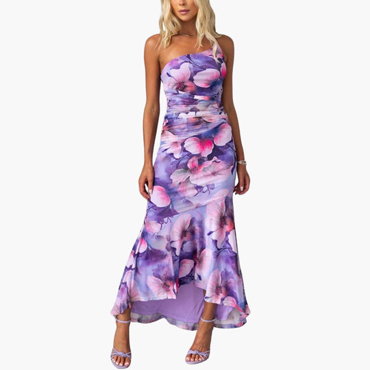 One-Shoulder Floral Midi Dress - Women's Summer Occasionwear