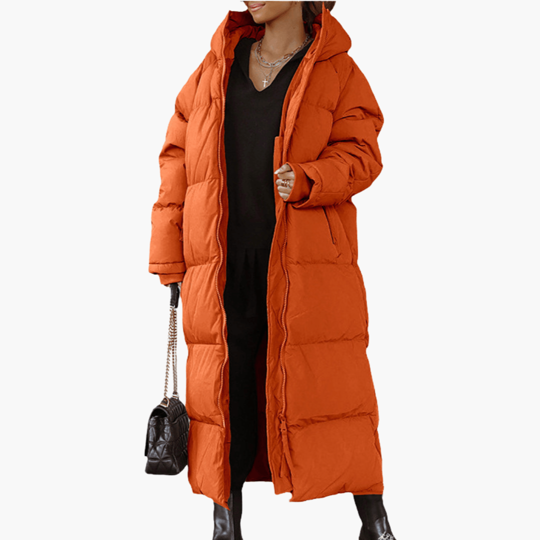 Oversized Hooded Puffer Coat - Women's Quilted Winter Jacket