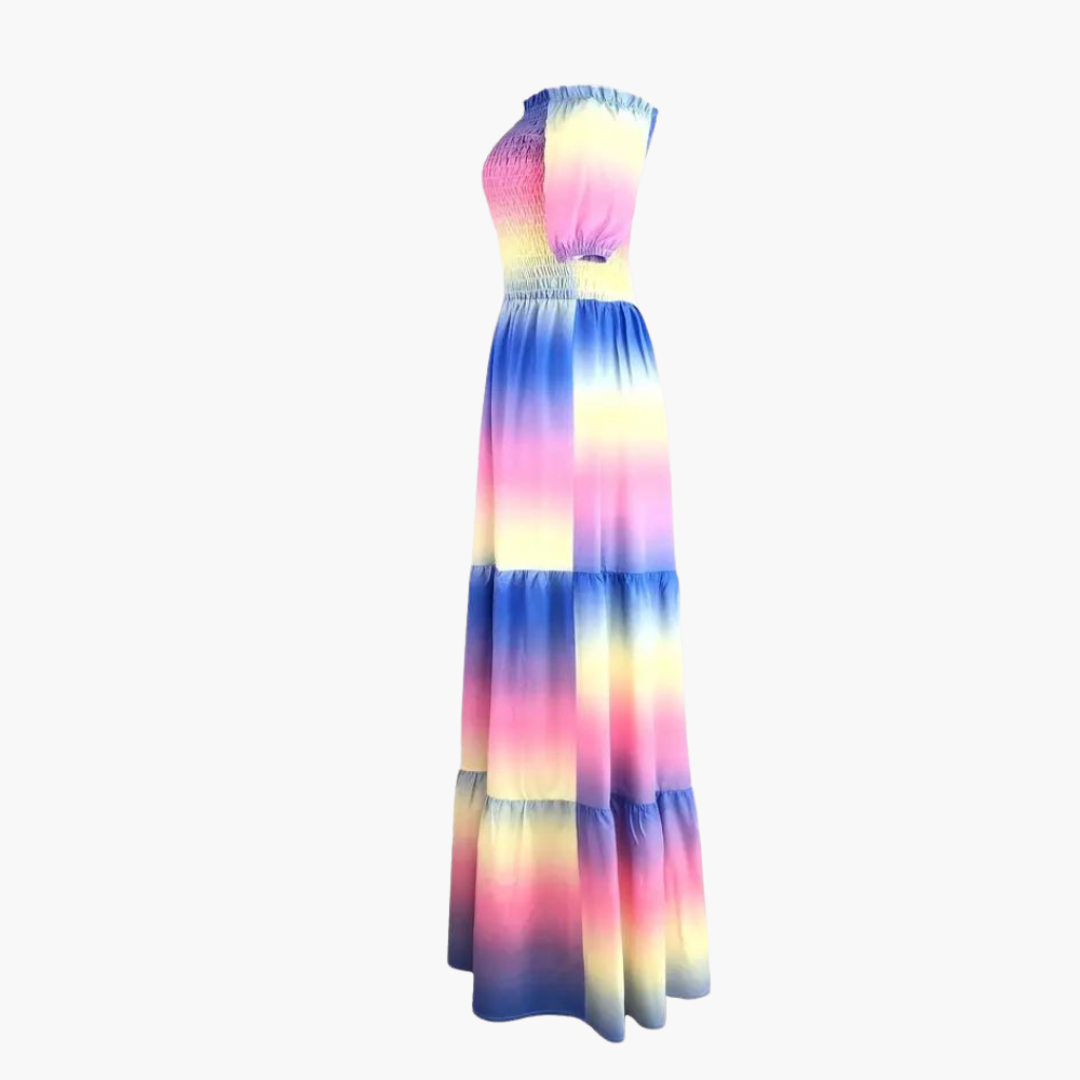 Off-shoulder layered summer dress - for women with pastel hues