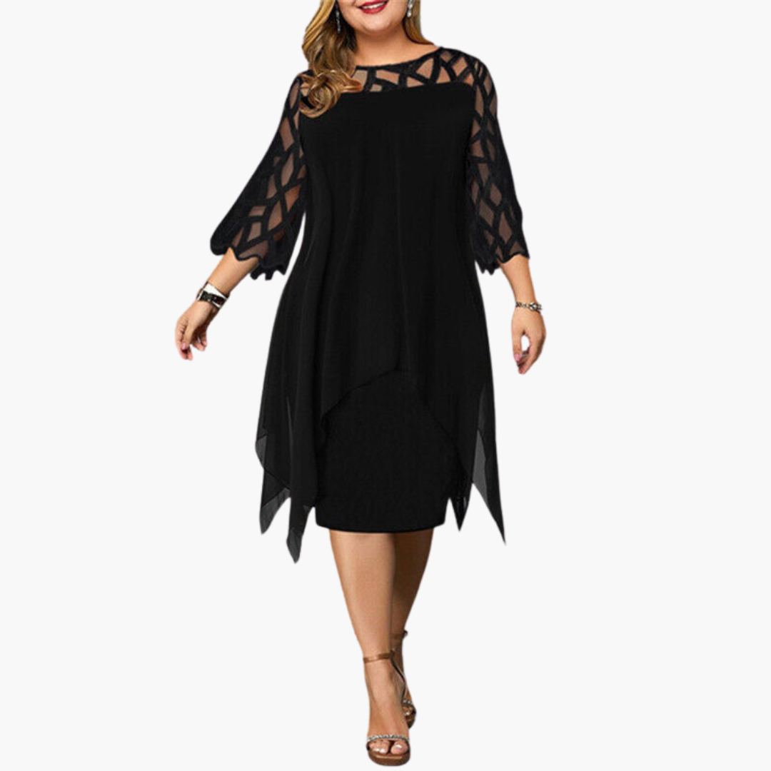 Elegant Midi Evening Dress for Women - Cut-Out Sleeves Design