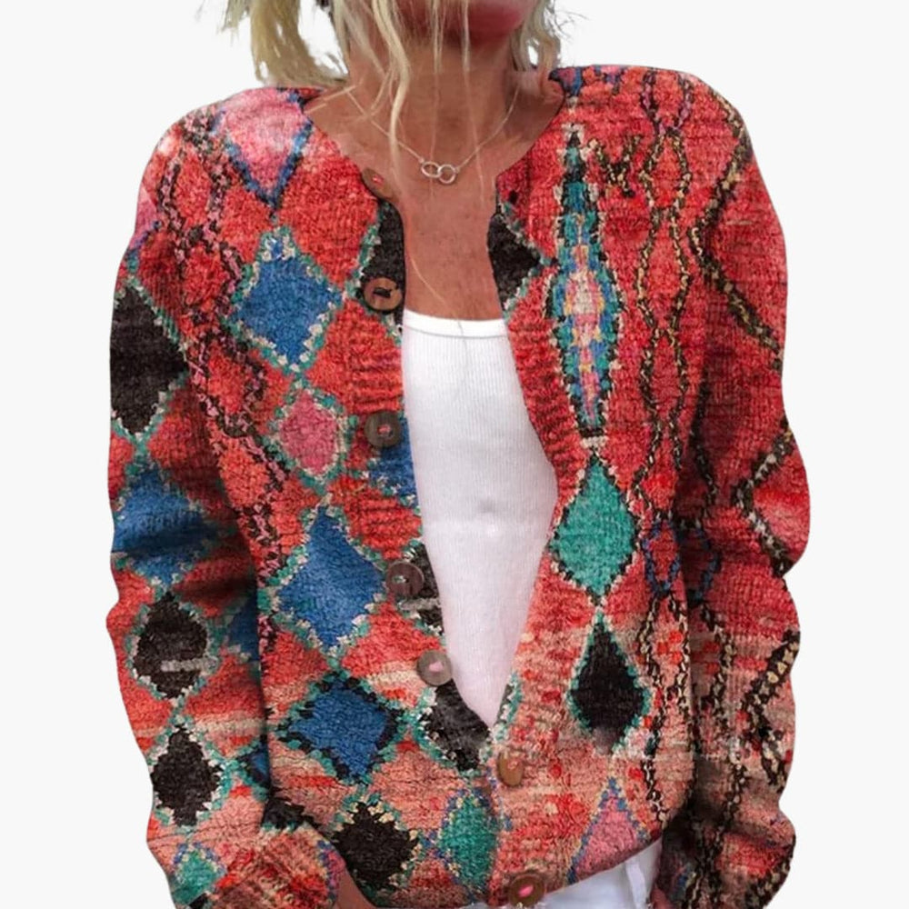 Women’s floral knit button cardigan with long sleeves