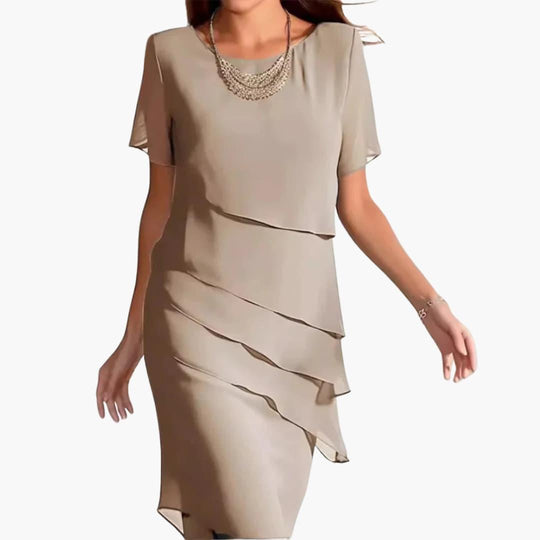Layered Ruffle Midi Dress with Sleeves - Elegant for Women