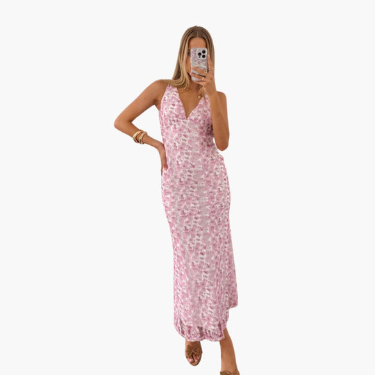 Lace Maxi Dress - Women's Elegant Evening Gown with Detail