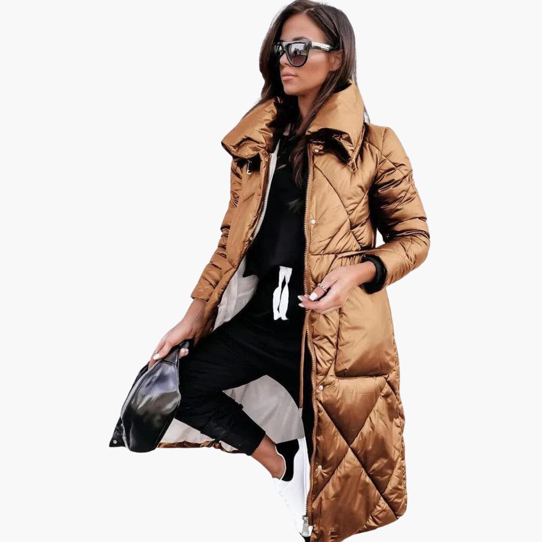 Puffer Coat - Women's Long Quilted Down Jacket for Winter