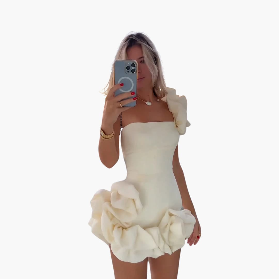 One-Shoulder Satin Ruffle Dress for Women - Elegant Party Look